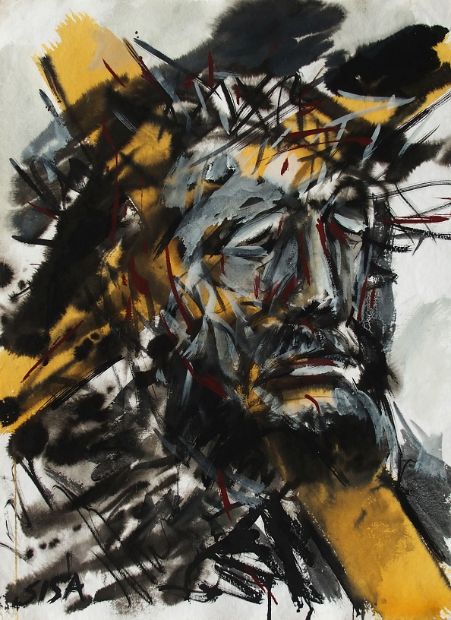 DER LEIDENDE, Aquarell-Tusche auf Papier, 75 x 54 cm